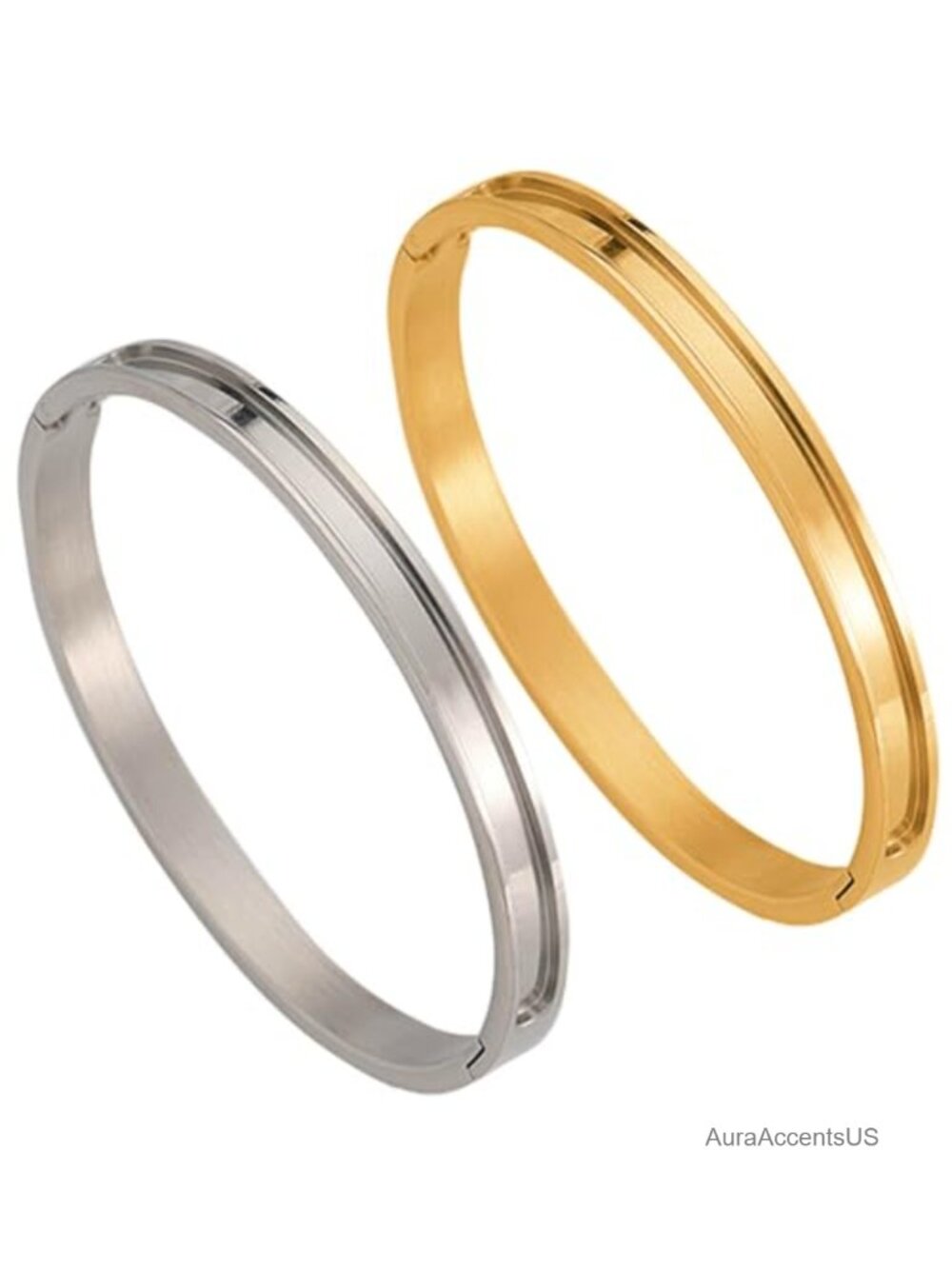 2PC Grooved Bangle Blanks Stainless Steel Hinged Cuff DIY Jewelry Making